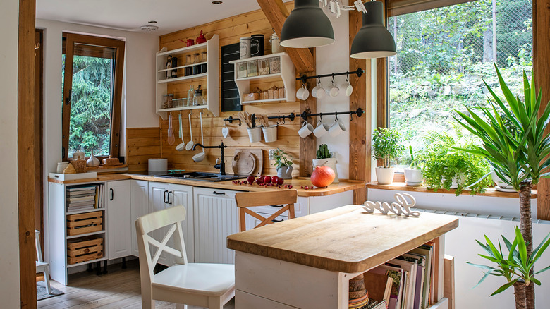 vintage rustic kitchen open shelving