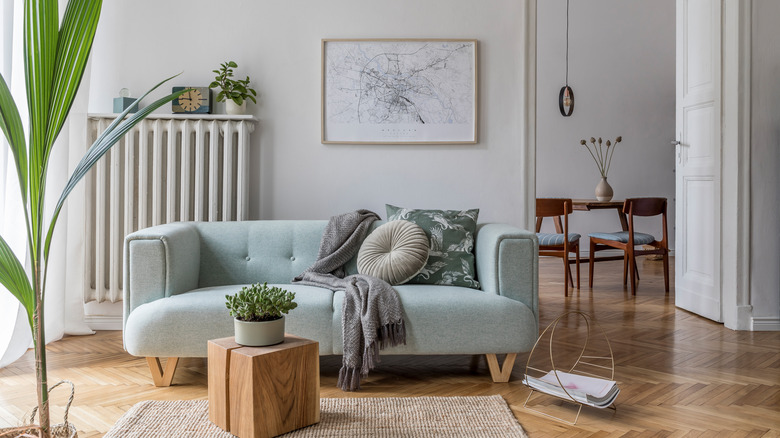 light green sofa in living room