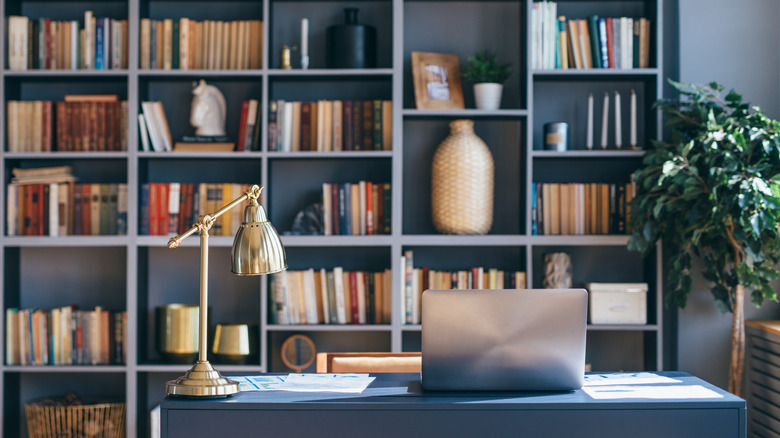 home office with bookshelves