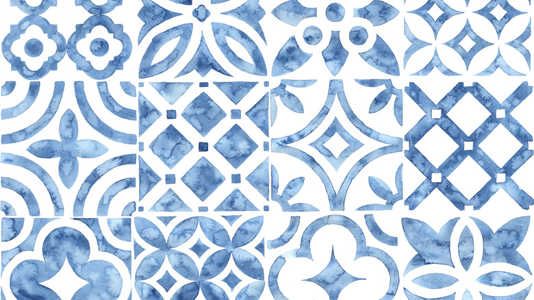 blue and white patterned tile