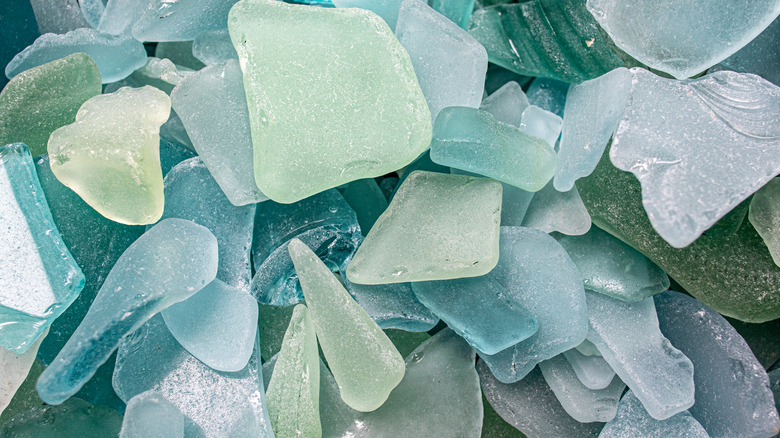 blue and green sea glass pieces