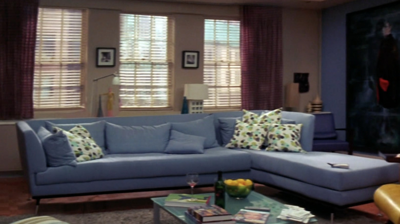 Blue sectional sofa with chaise