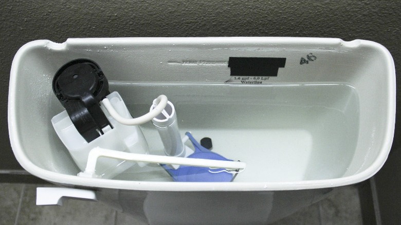 The top view of open toilet tank