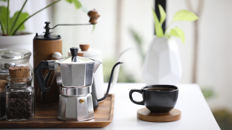 Tray with coffee materials