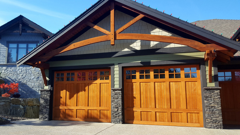 Dual wood-and-glass garage doors