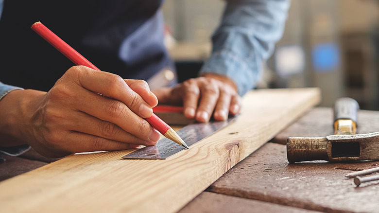 drawing on wooden plank 