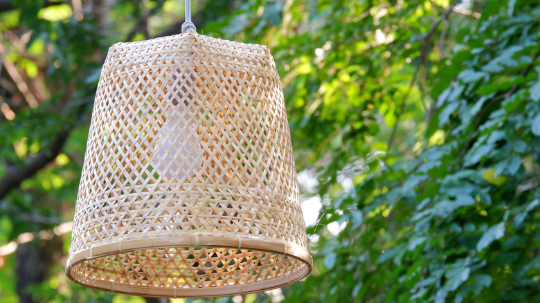 Basket made into hanging lamp