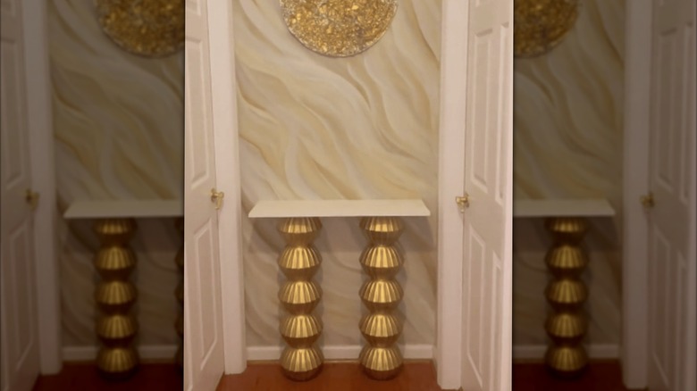 A DIY entryway table in gold and white