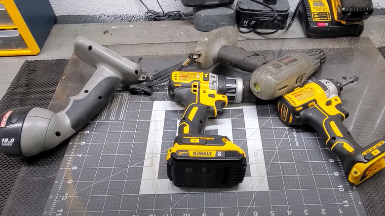 power tools on glass table