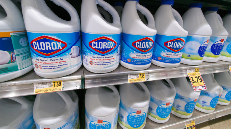 Close-up of a bleach bottle.