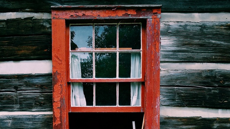 Frame with old window sashes