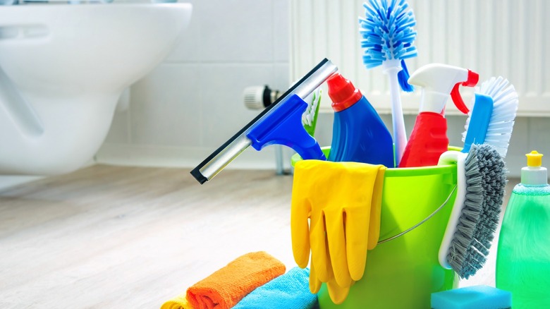 Cleaning bucket in bathroom