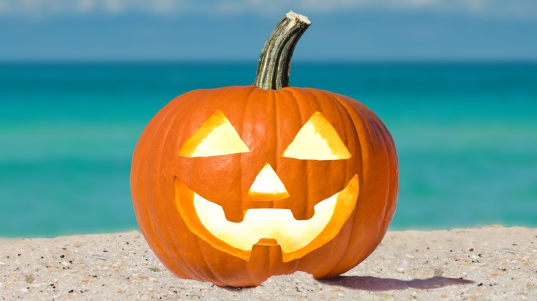 Jack-o'-lantern on beach