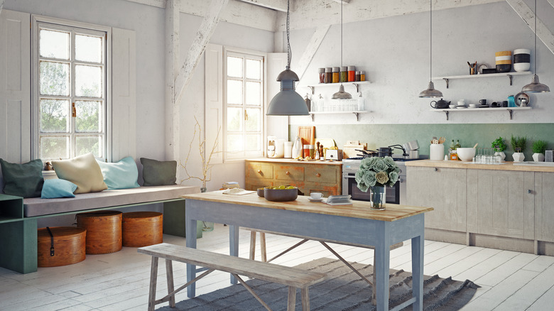 kitchen with blue table
