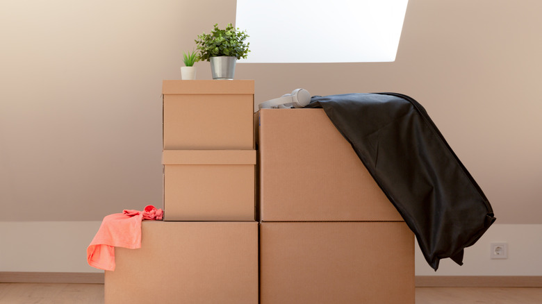 clean attic with boxes
