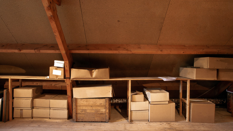 cardboard boxes stored in attic