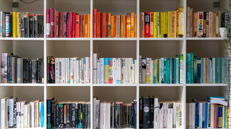color coordinated bookshelf
