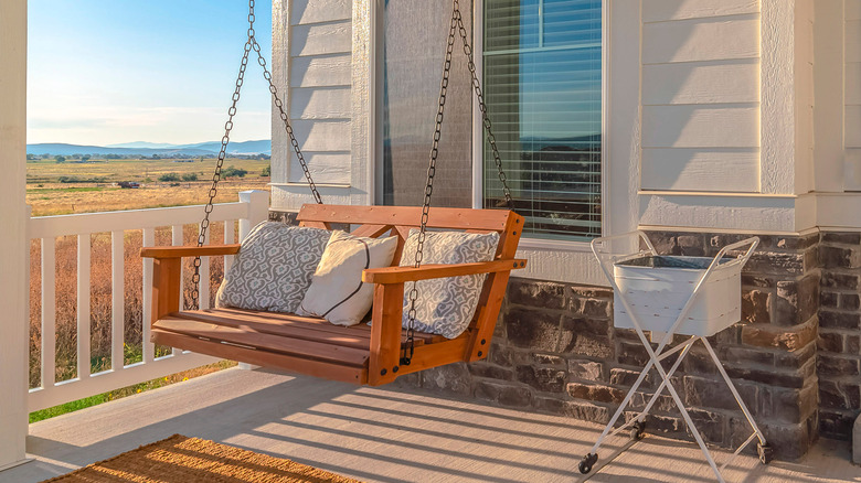 Porch with a hanging swing