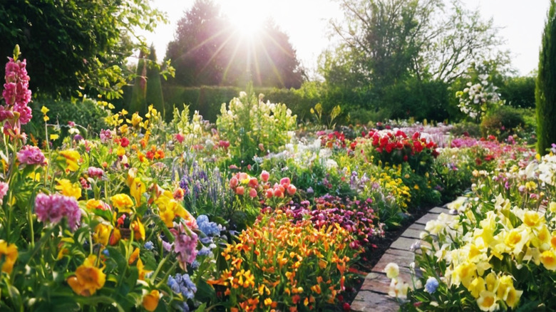 A large butterfly garden with many types of flowers