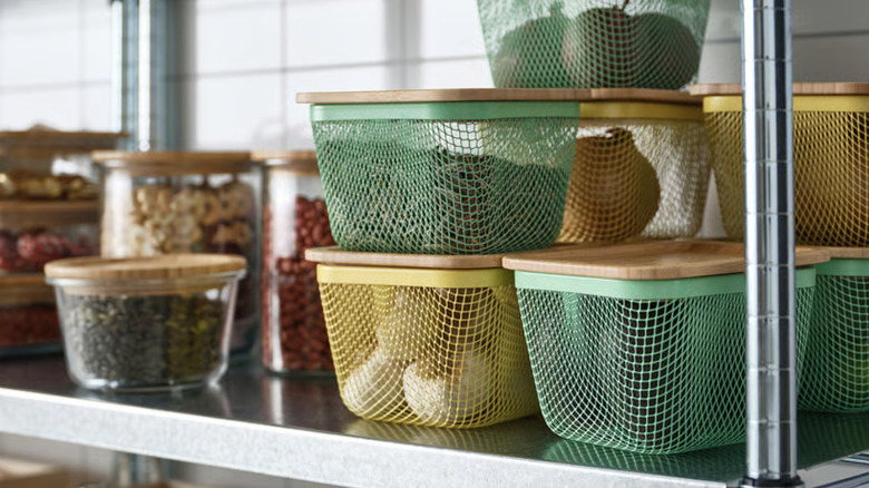 IKEA metal food storage containers with dry ingredients inside