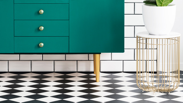 bathroom with checkered flooring 