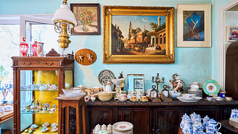 Vintage decor pieces in an antique store