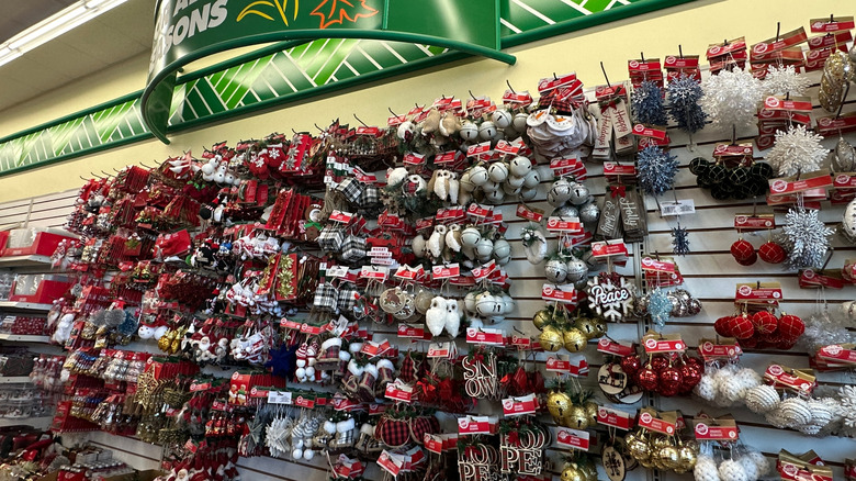 Christmas ornaments are on display at Dollar Tree