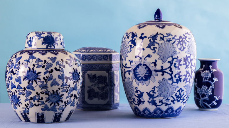 blue and white ginger jars