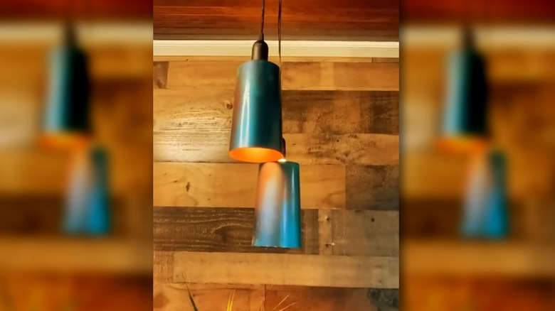 Two pendant lights hang from the ceiling.
