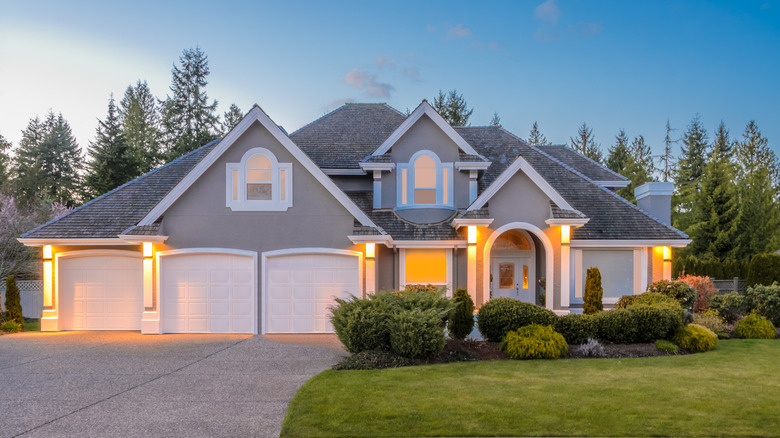 lit up home exterior 
