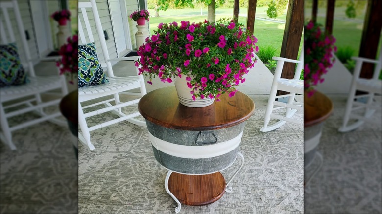 table made from wash tub