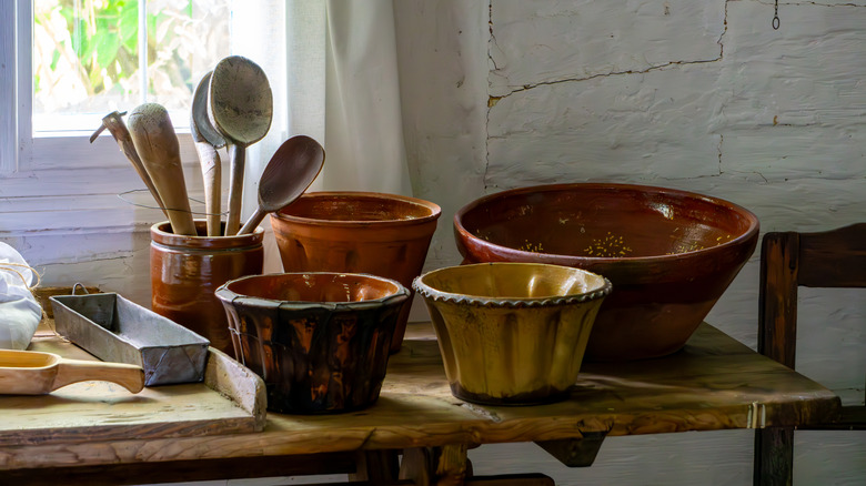Ceramic bowls on a kitchen counter