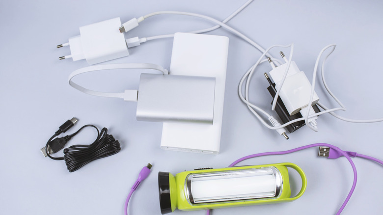 Collection of chargers and cables