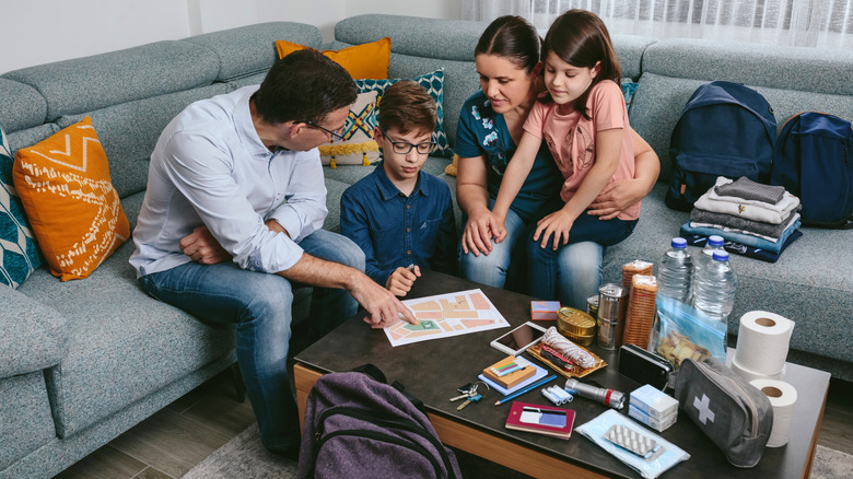 Family discussing emergency prep