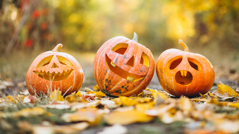 Three carved pumpkins