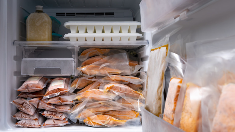 bagged food in freezer