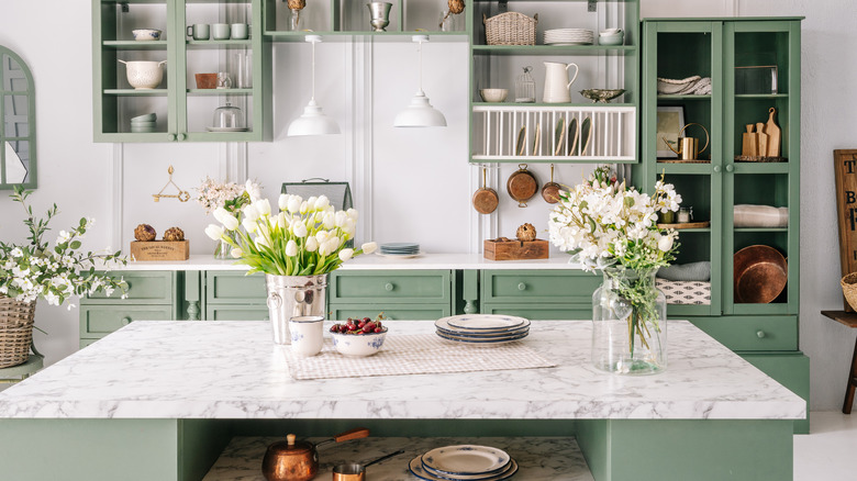 Flower vases on counter