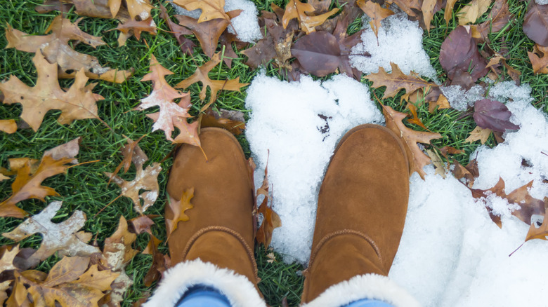 Boots on grass and snow