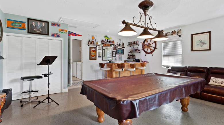Game room in converted garage