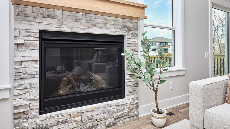New gas fireplace turned off inside a home