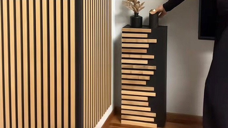 A cardboard box upcycled into a chic accent table.