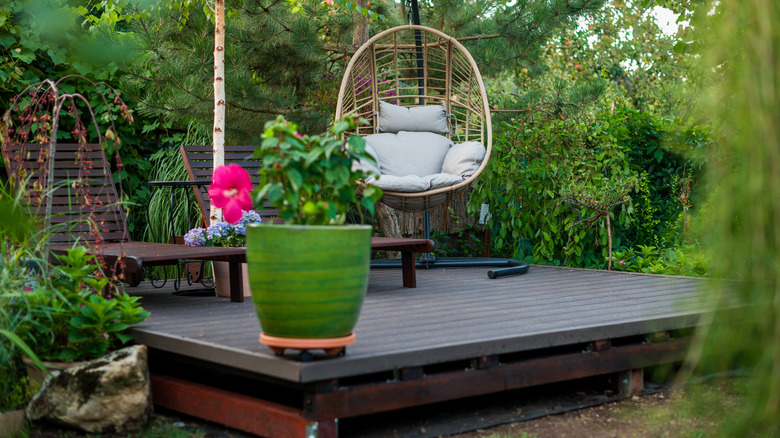 backyard with small floating deck