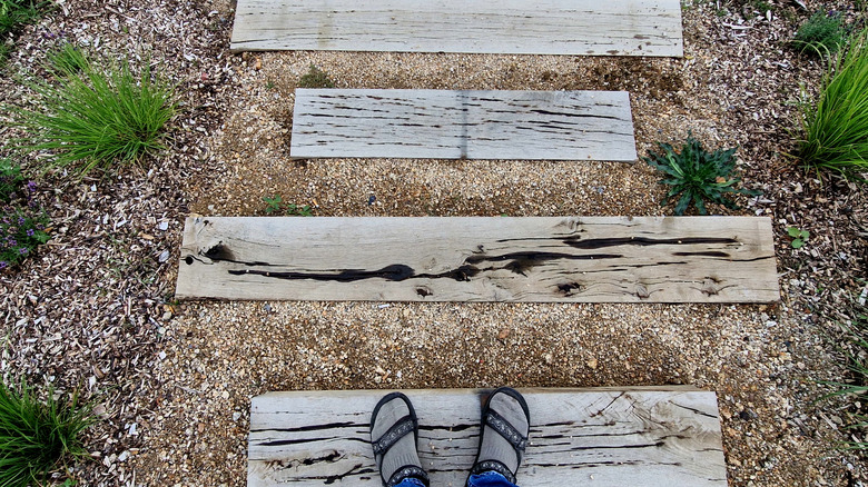 wooden steps in hillside