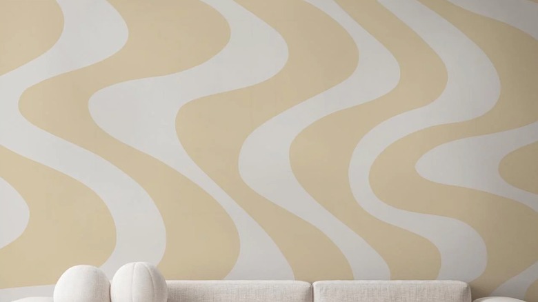 Curvy neutral-colored striped wallpaper