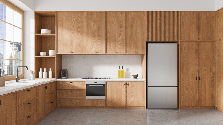 kitchen interior with wooden cabinets