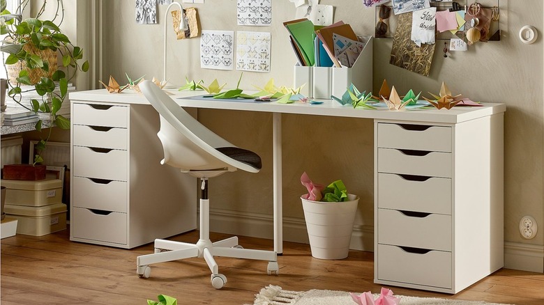 IKEA ALEX dresser unit used as desk legs