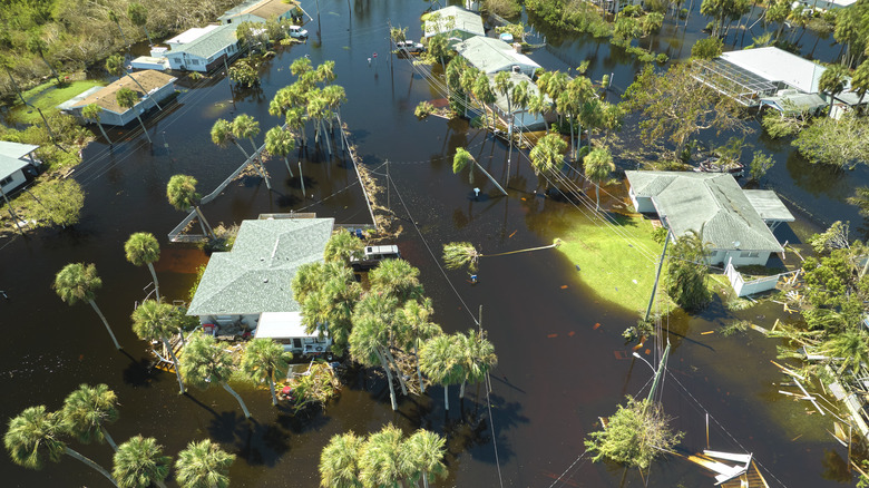 Arial view of a flooded neighborhood