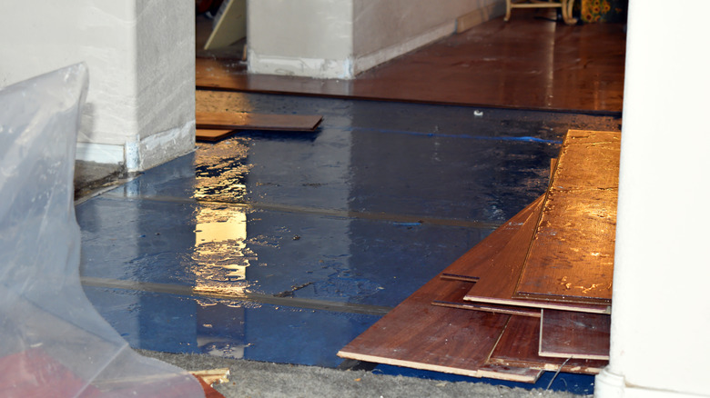 A flooded room in a home