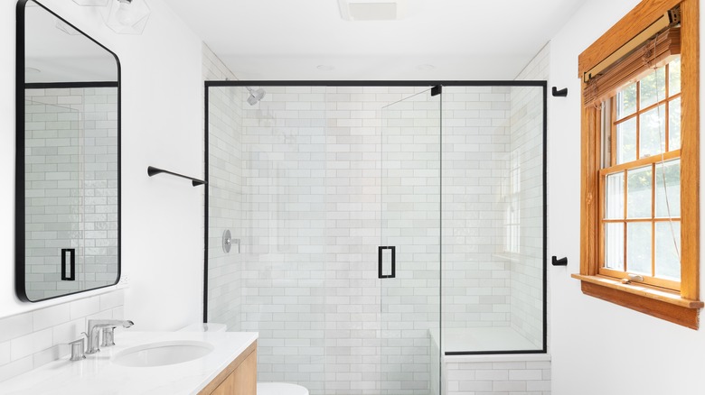 Modern curtain-less shower