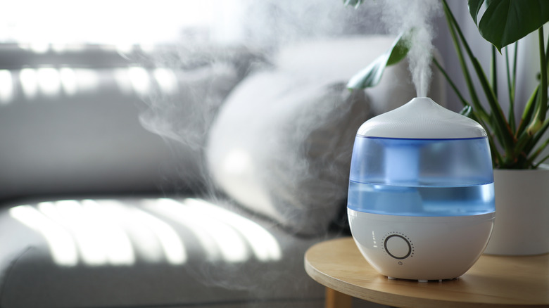 Mist humidifier on side table